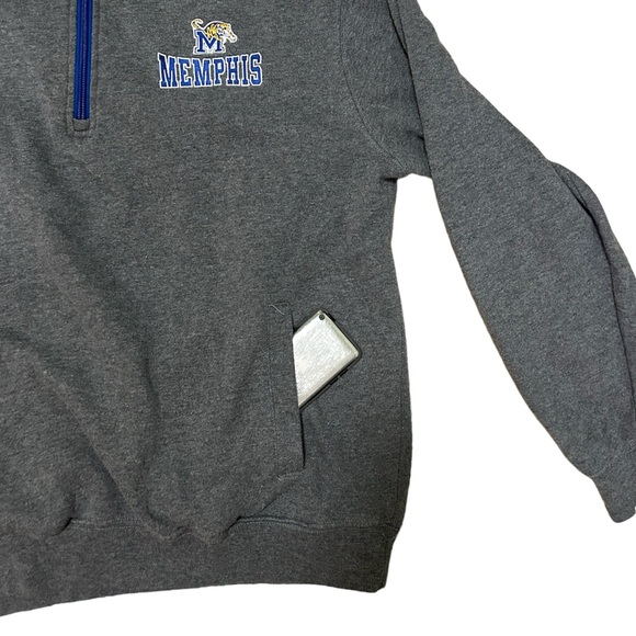 Memphis Tigers Men’s Basketball Merch Grey Quarter Zip Sweater - Picture 4 of 5
